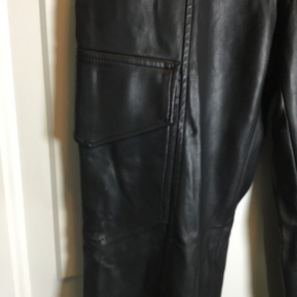Zara Faux Vegan Leather Jogger Pants Womens Size Extra Small Black Cargo Pockets - Picture 4 of 8
